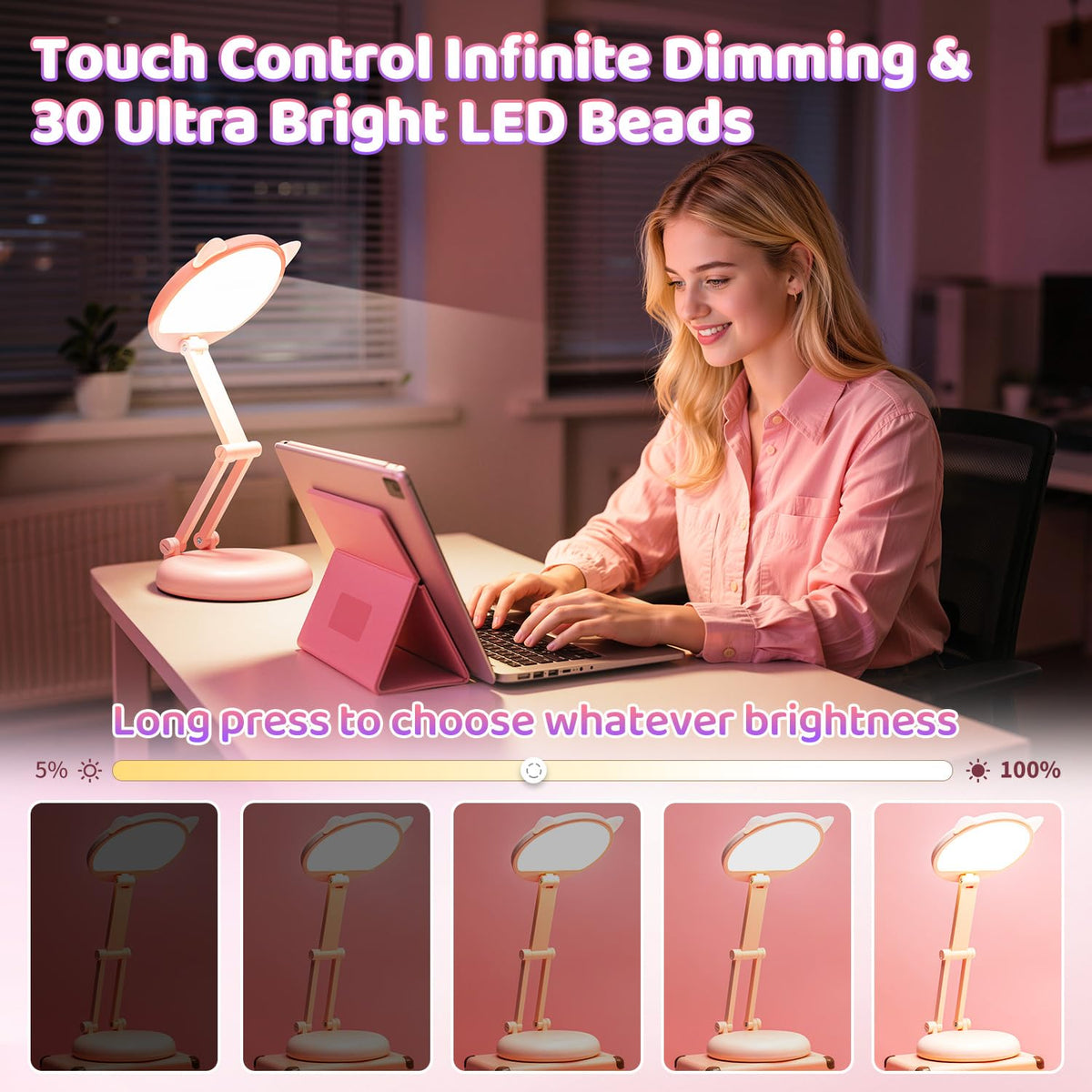 One Fire dimmable LED desk lamp at 120 lumens for adjustable lighting.