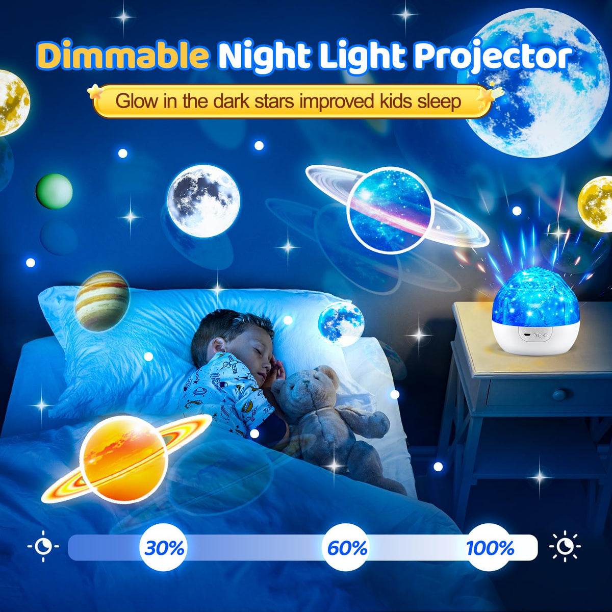 One Fire dimmable brightness settings create cozy bedtime ambiance