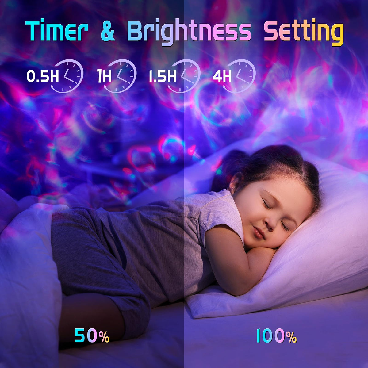 One Fire Galaxy Projector timer function auto-off for effortless energy saving.