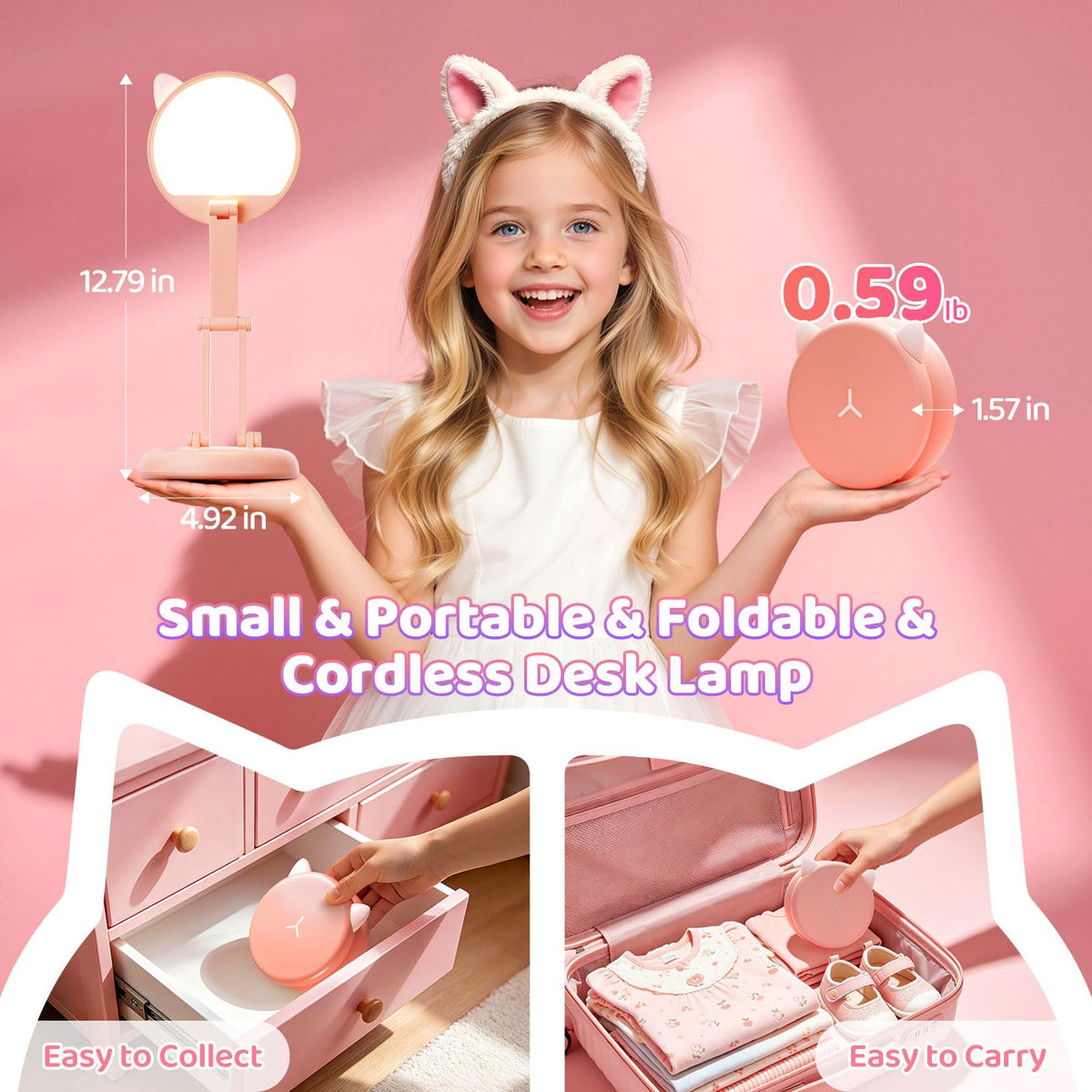 One Fire kawaii cat lamp pink room decor for desks.