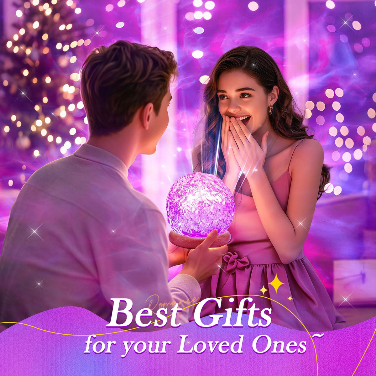 One Fire night light projector creates a soft calming ambiance in the bedroom