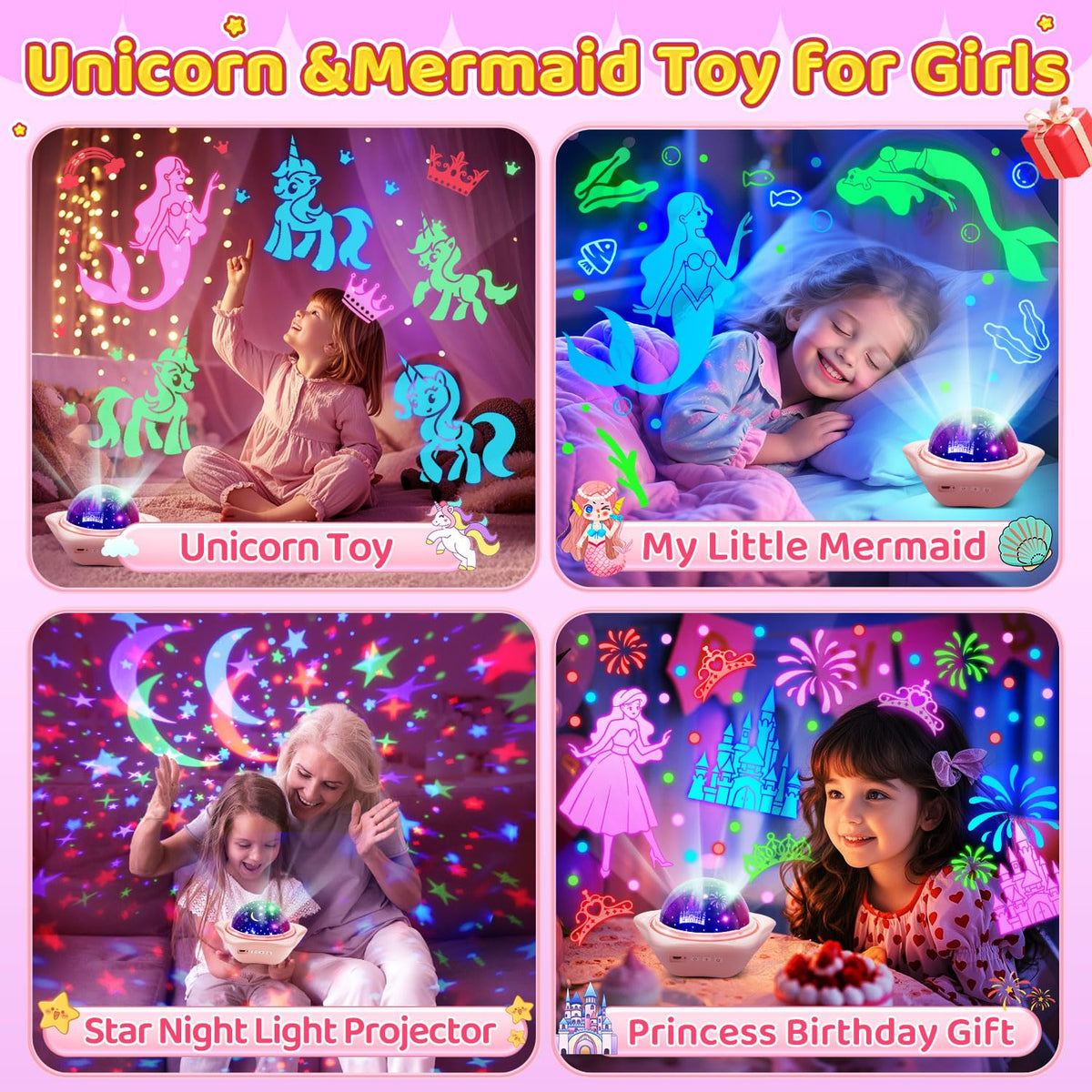 One Fire Unicorn Night Light Projector delivering 96 projections for a magical ceiling show