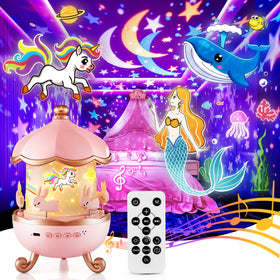 One Fire unicorn night light projector displays the main scene for bedtime.