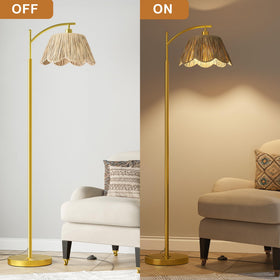 Oneach Arc Floor Lamp in a bedroom corner for soft illumination.