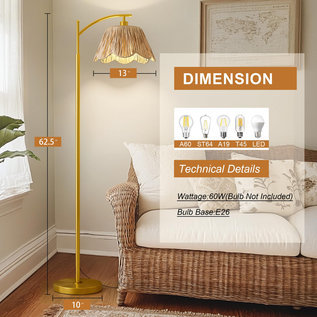 Oneach Arc Floor Lamp placed in a living room for ambient lighting.