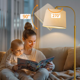 Oneach corner arc lamp doubles as a stylish room accent near seating.