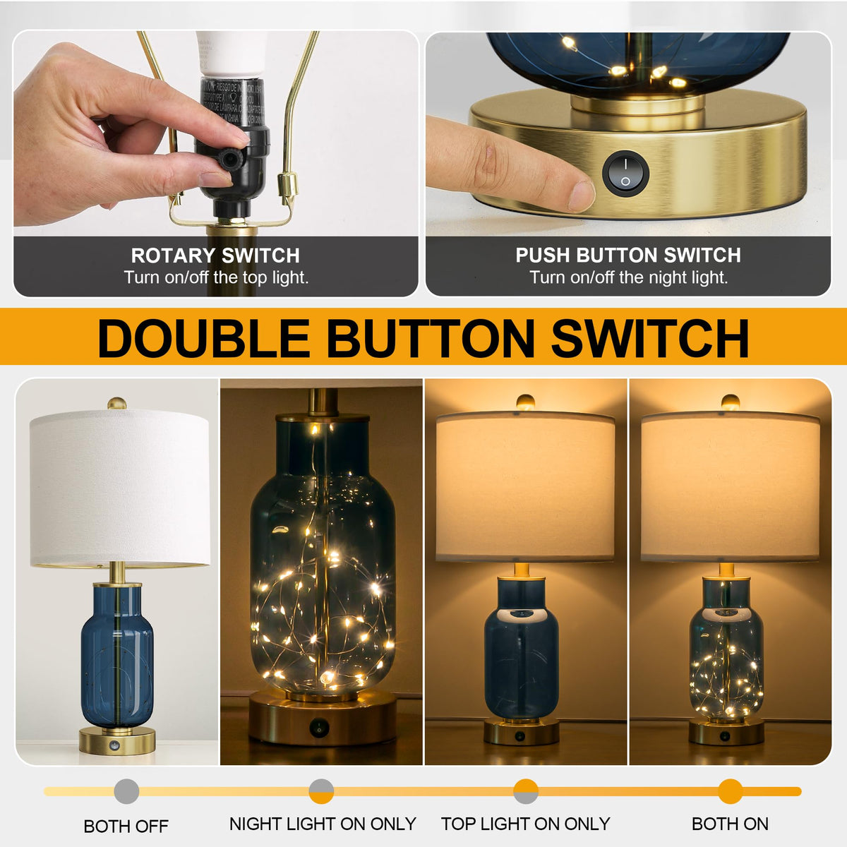 Oneach lamp base includes USB and Type-C ports for device charging