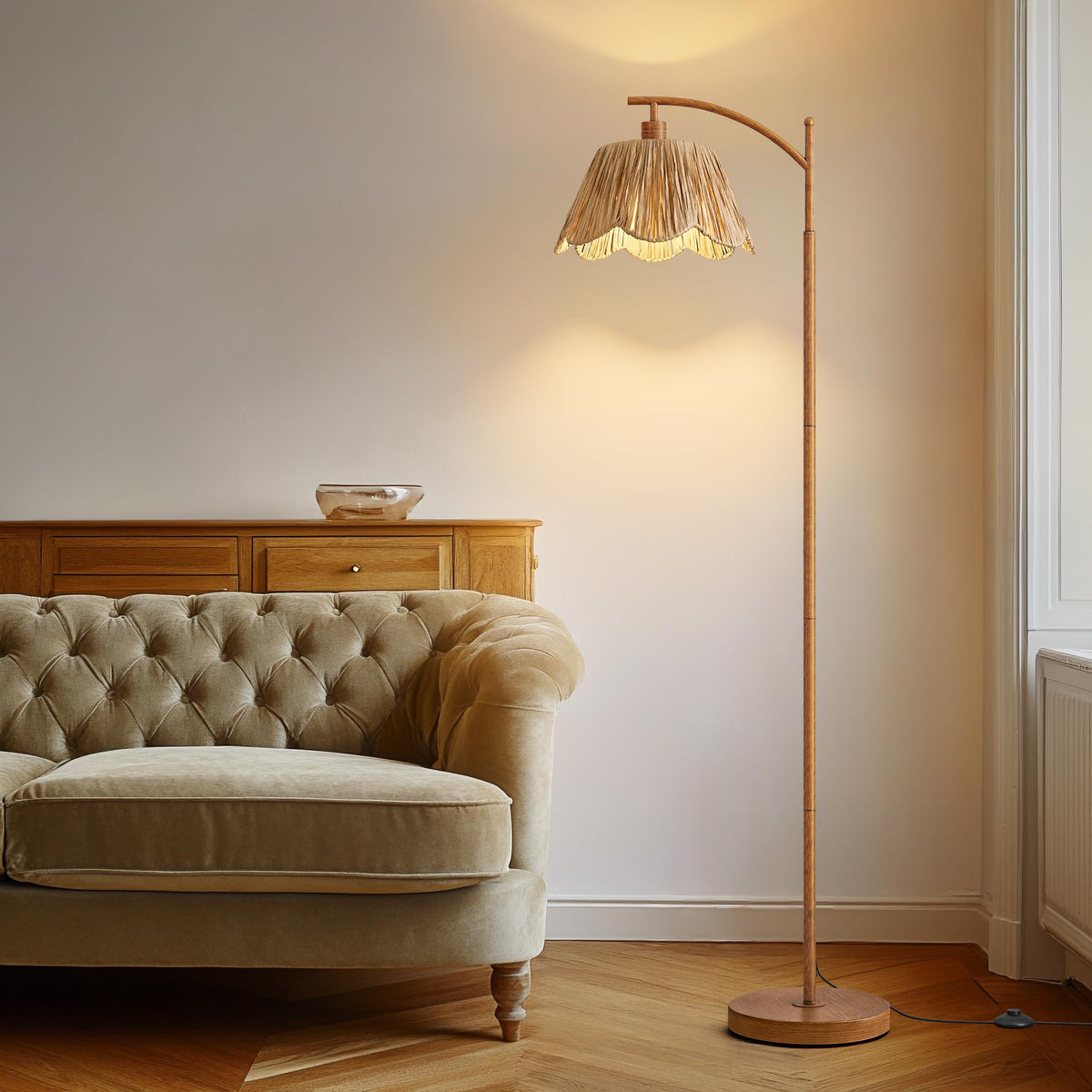 Oneach Rattan Shade handwoven detail emphasizes natural fibers and warm glow.