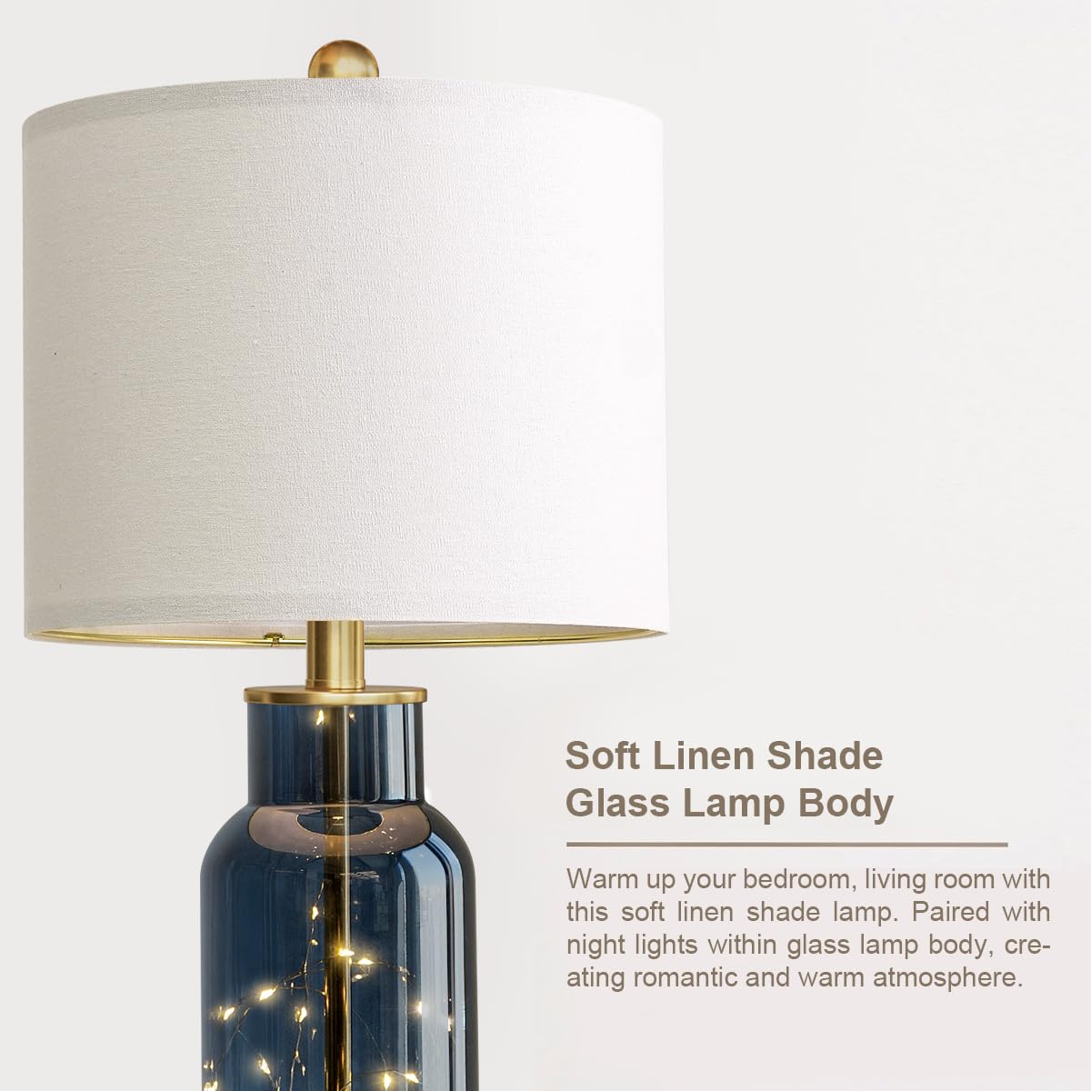 Two included bulbs illuminate evenly with eye-friendly linen shade
