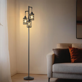 Oneach versatile living room setup with tall floor lamp