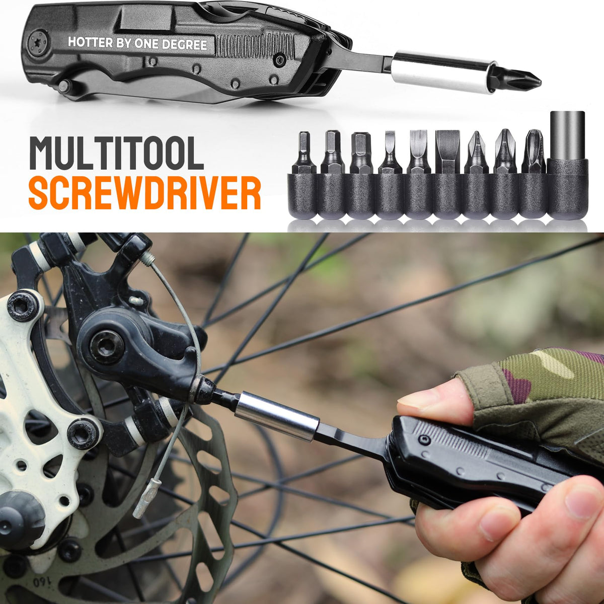 ONEAGE HOTTER BY ONE DEGREE multitool in nylon pouch for portability.