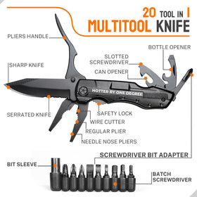 ONEAGE HOTTER BY ONE DEGREE multitool knife open blade detail for campers.