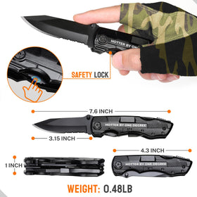 ONEAGE HOTTER BY ONE DEGREE multitool with pliers closeup for outdoor tasks.