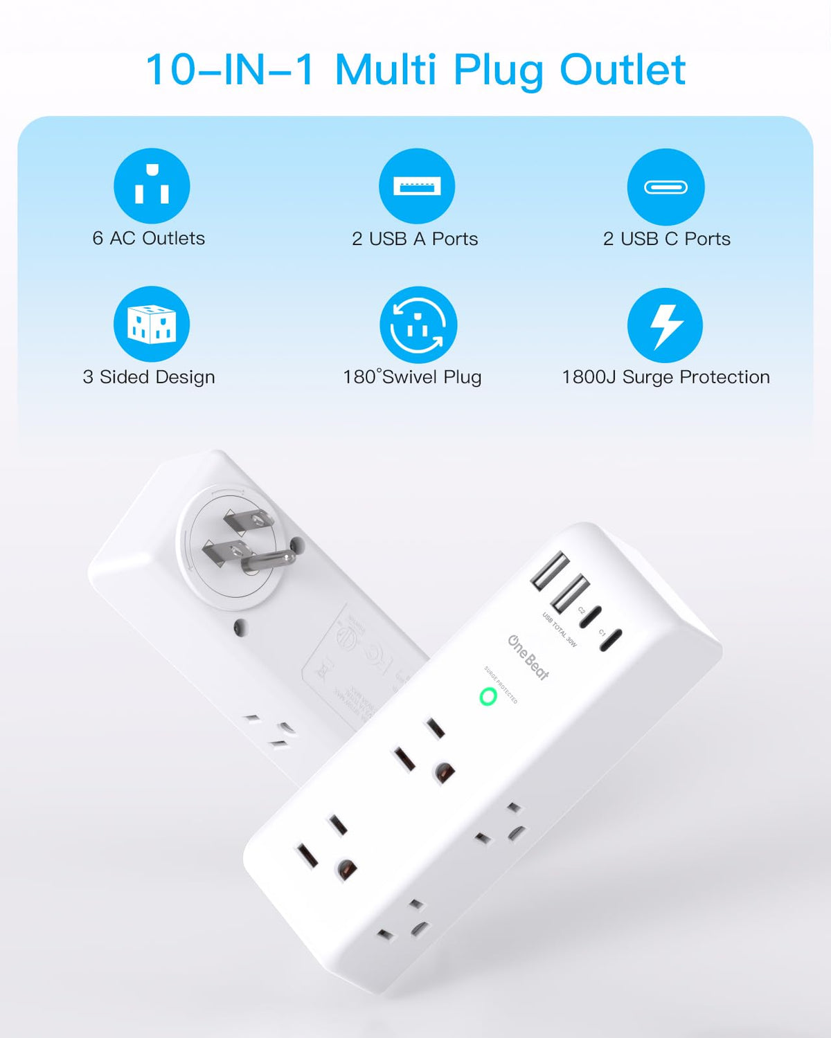One Beat PD30W 6AC outlets provide ample power for multiple devices simultaneously