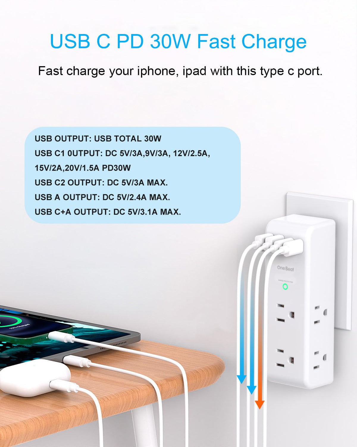 One Beat PD30W rotating plug 90deg enables flexible placement in tight corners