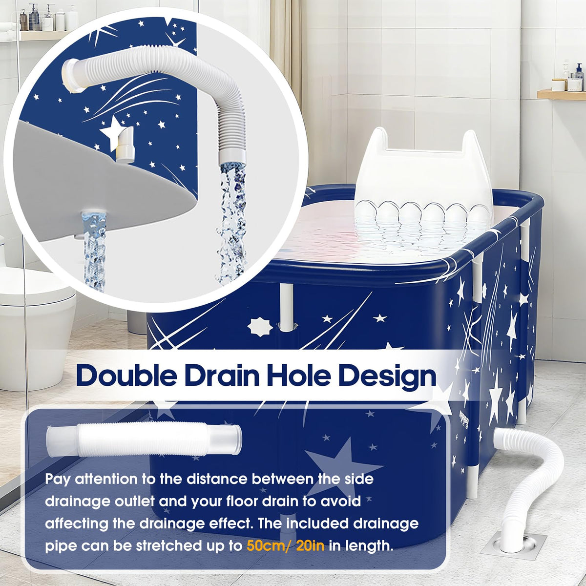 Onebook portable bathtub dimensions for comfortable submersion up to six foot seven.
