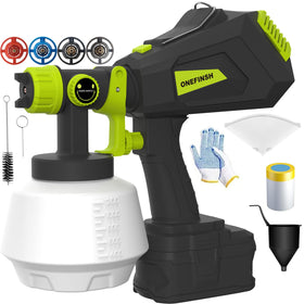 Onefinsh cordless paint sprayer in action for smooth indoor coverage.