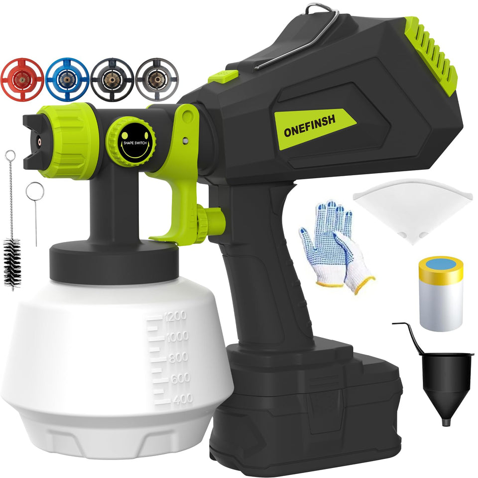 Onefinsh cordless paint sprayer in action for smooth indoor coverage.