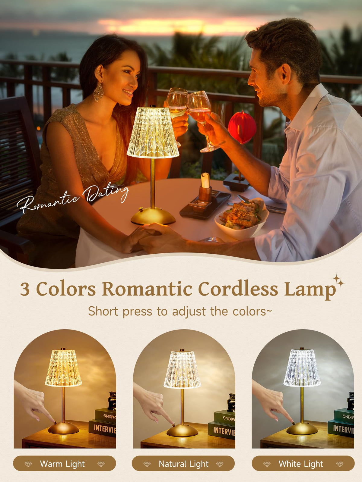 One Fire 2000mAh battery-operated lamp for hours of cordless use.