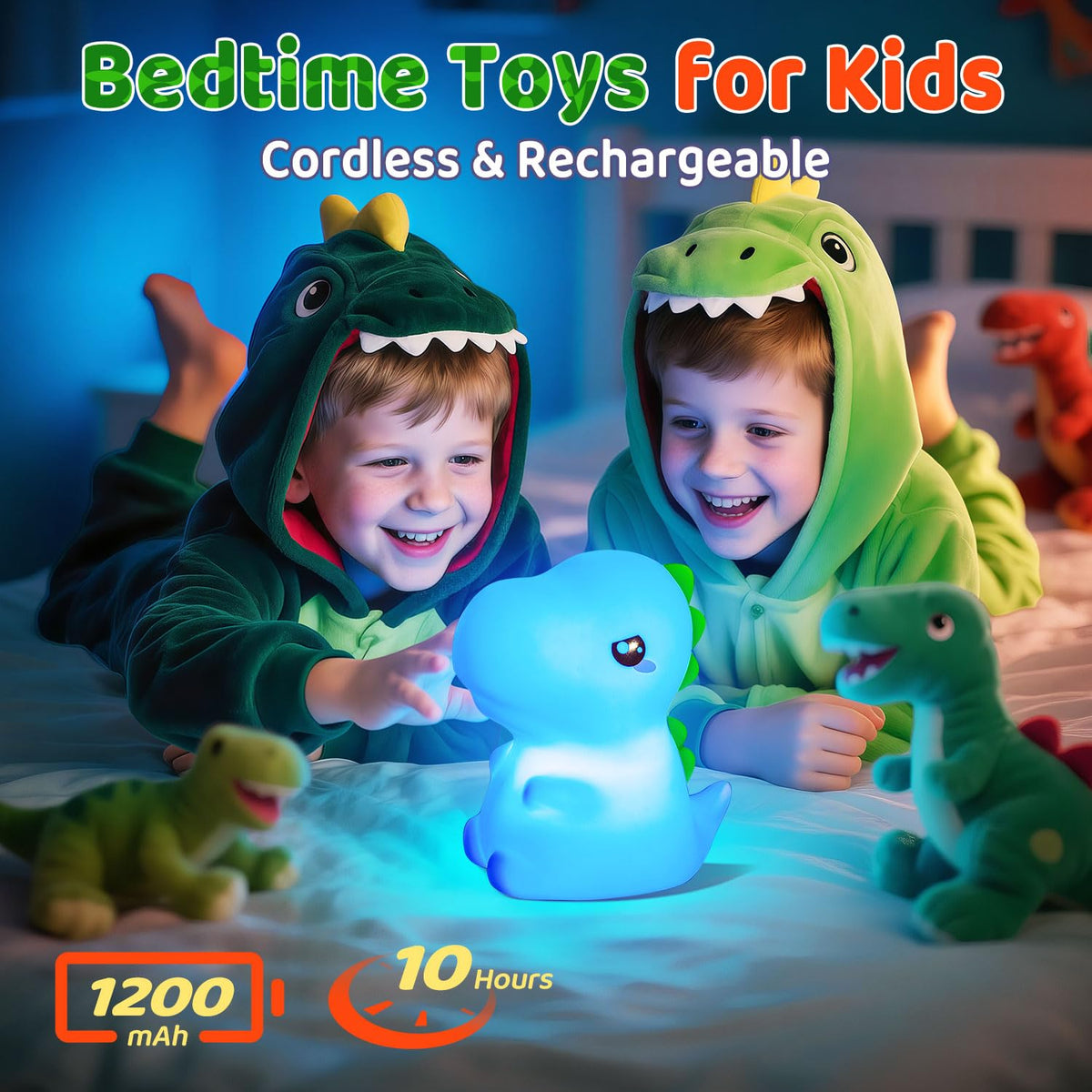 One Fire dinosaur night light is portable and cordless for travel