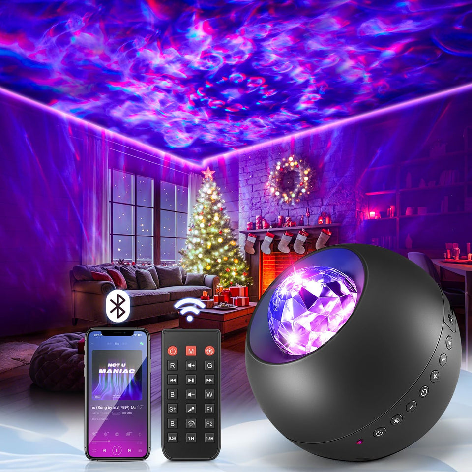 One Fire Galaxy Projector with bright colors creates vivid bedroom ambiance.