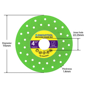 ONEGOTOOL diamond blade on angle grinder cutting ceramic with smooth results.