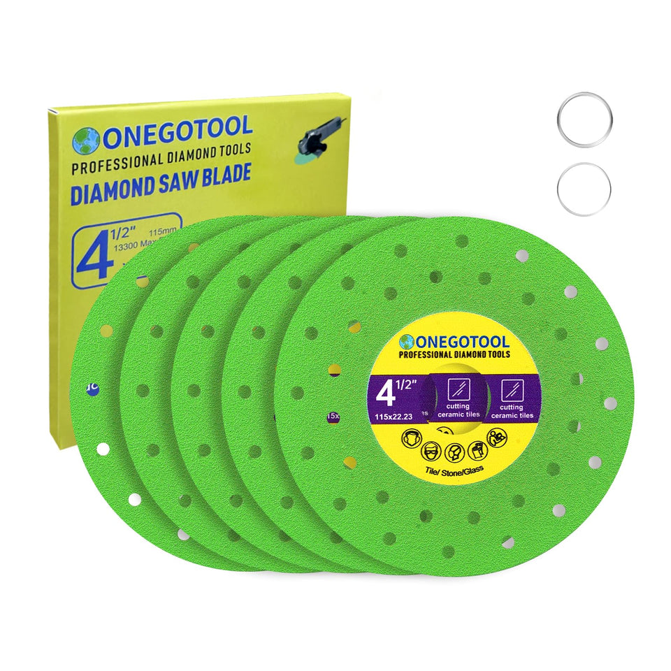 ONEGOTOOL diamond blade cutting porcelain for precise, clean edges.