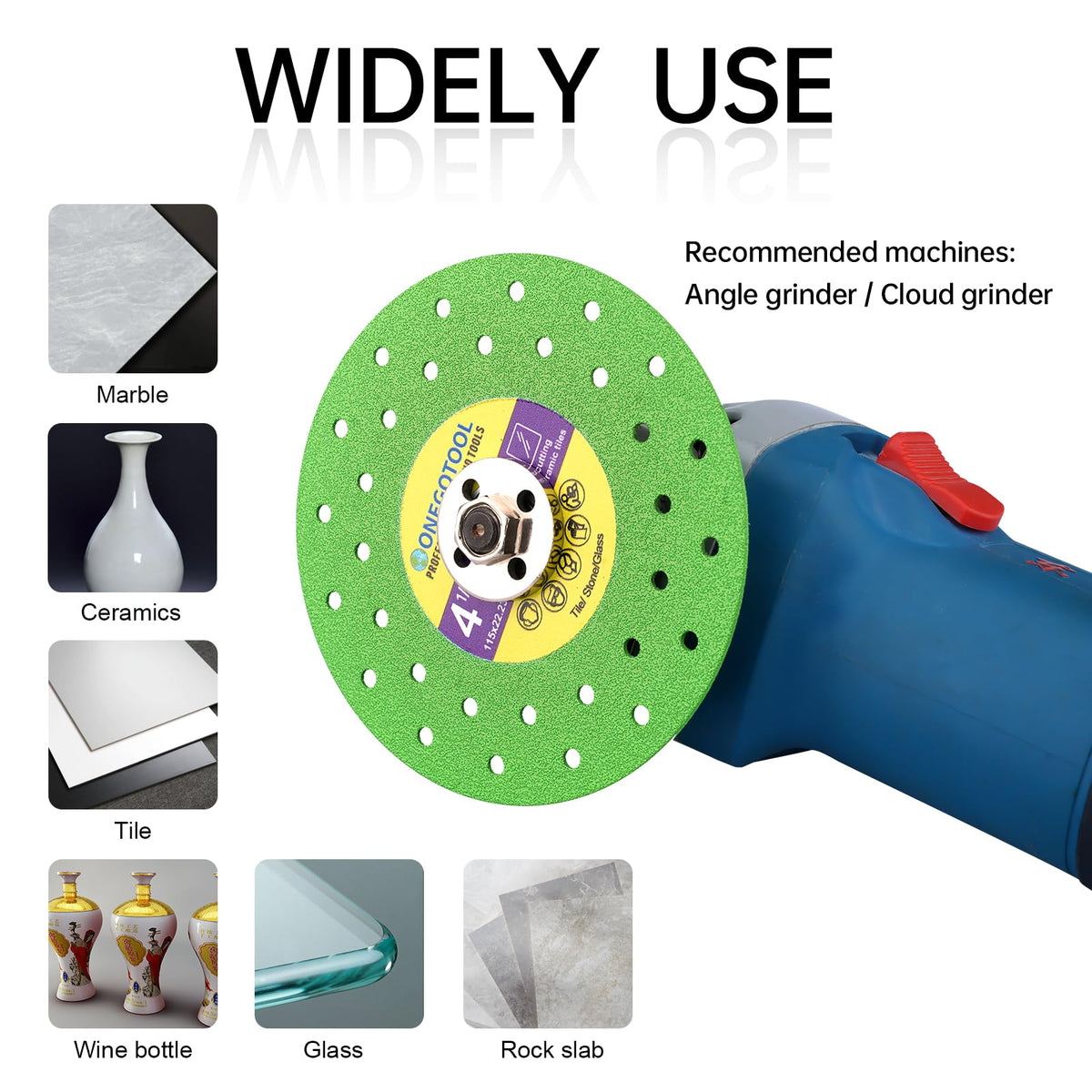 ONEGOTOOL ultra-thin kerf blade preserves material for clean cuts.
