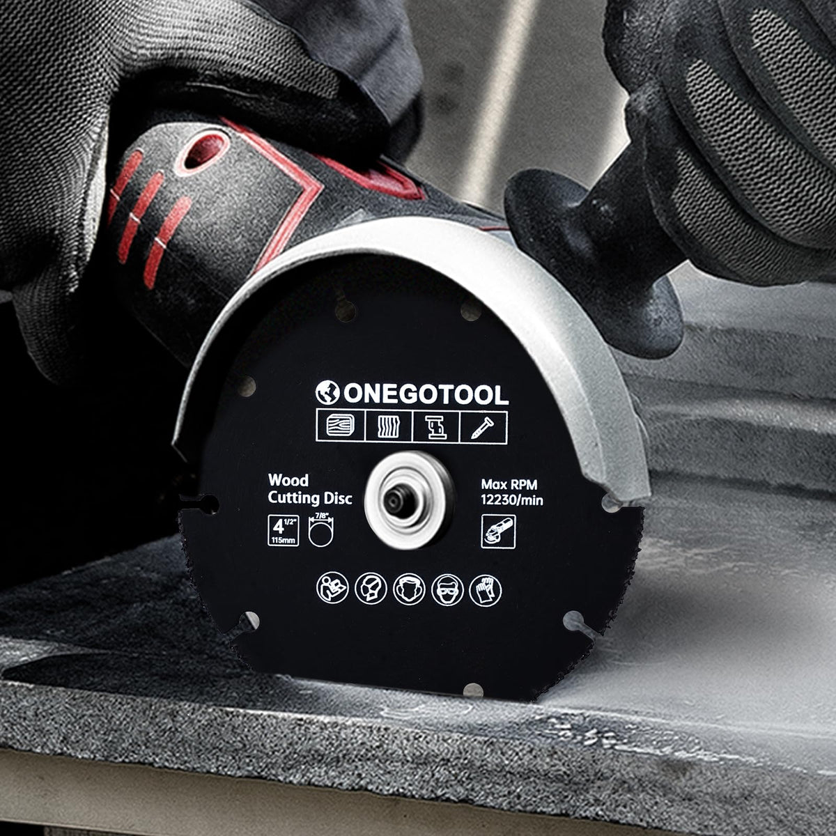 ONEGOTOOL nail-embedded wood cutting without blade damage.