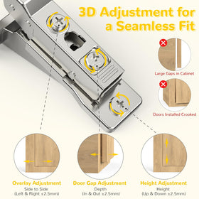 Onemake hinge demonstrating 110° opening for full cabinet access