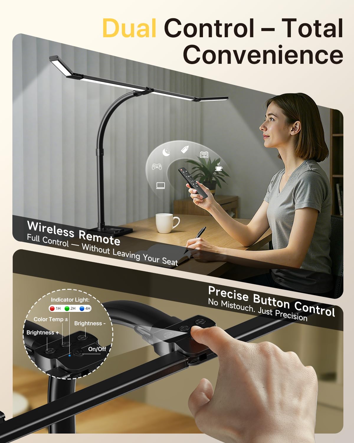 ONEMIX adjustable-arm design allows precise positioning for tasks.