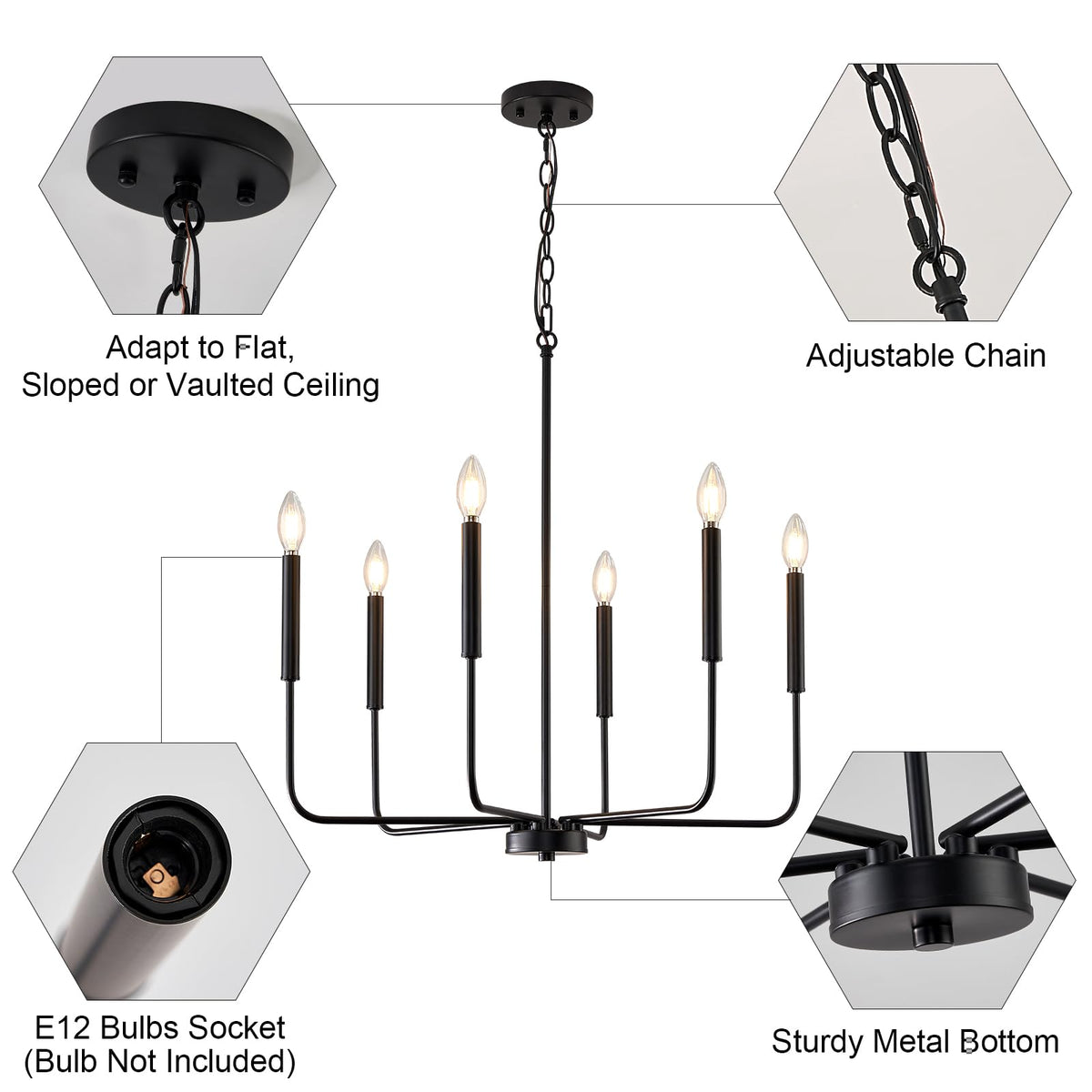 ONESMING chandelier suited for sloped ceilings and varied room layouts