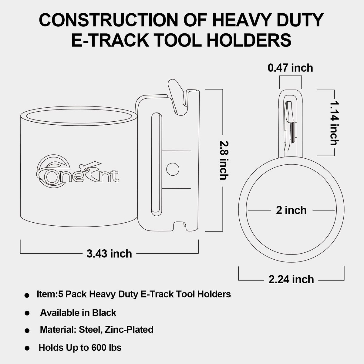 Onesnt heavy-duty e-track holders shown in side view for secure storage