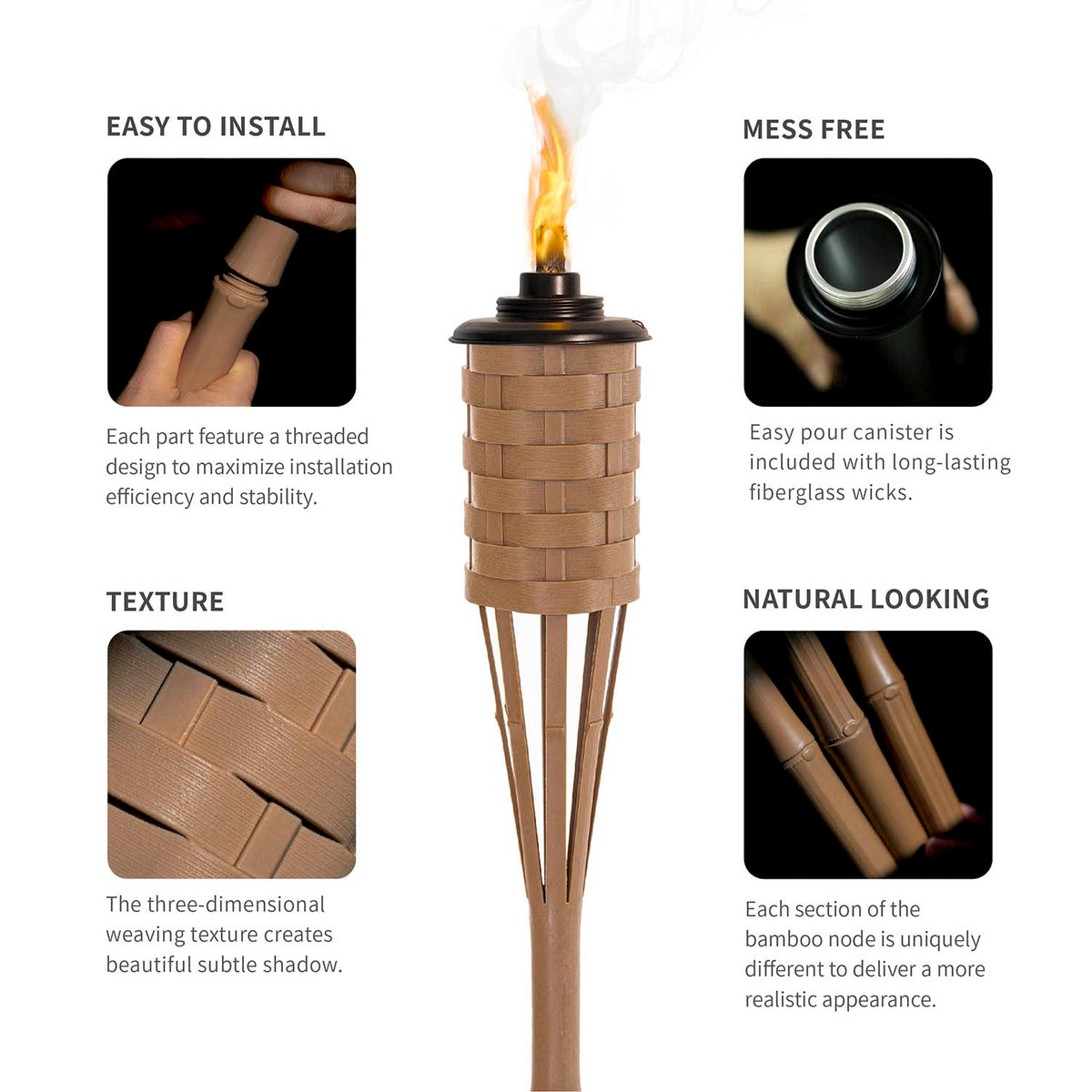 ONETHATCH citronella torch 60-inch tall adjustable height for versatile ambiance.