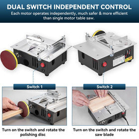 ONEVAN mini table saw dual switches for independent control and safety