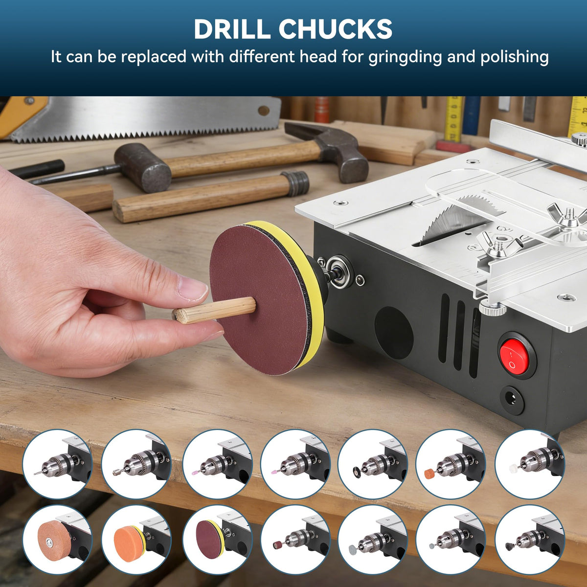 ONEVAN mini table saw dust collection tube keeps workspace cleaner