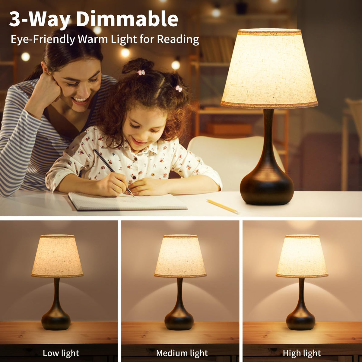 OneWISH 3-way dimmable table lamp enables customizable brightness for reading.