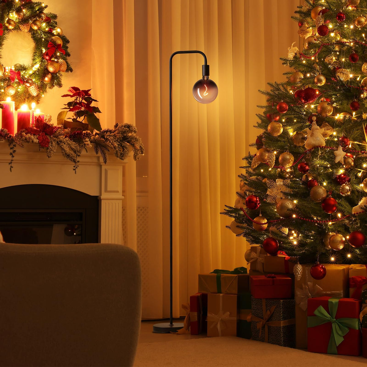 ONEWISH floor lamp at 65inch height shown beside a sofa for comfortable reading light