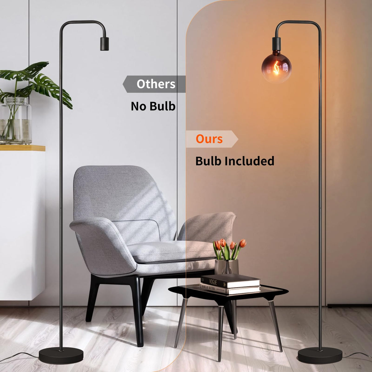 ONEWISH floor lamp matte black finish complements modern interiors with sturdy base