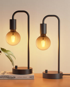 ONEWISH industrial table lamp set pair on nightstands for modern bedroom decor.
