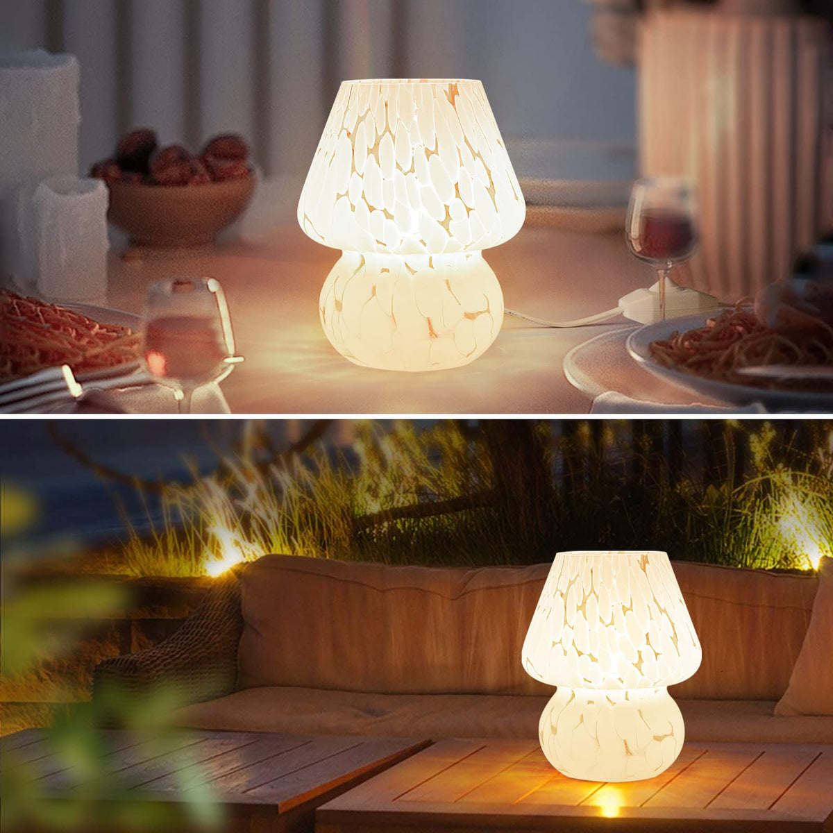 ONEWISH mushroom lamp bedroom setup, compact nightstand light