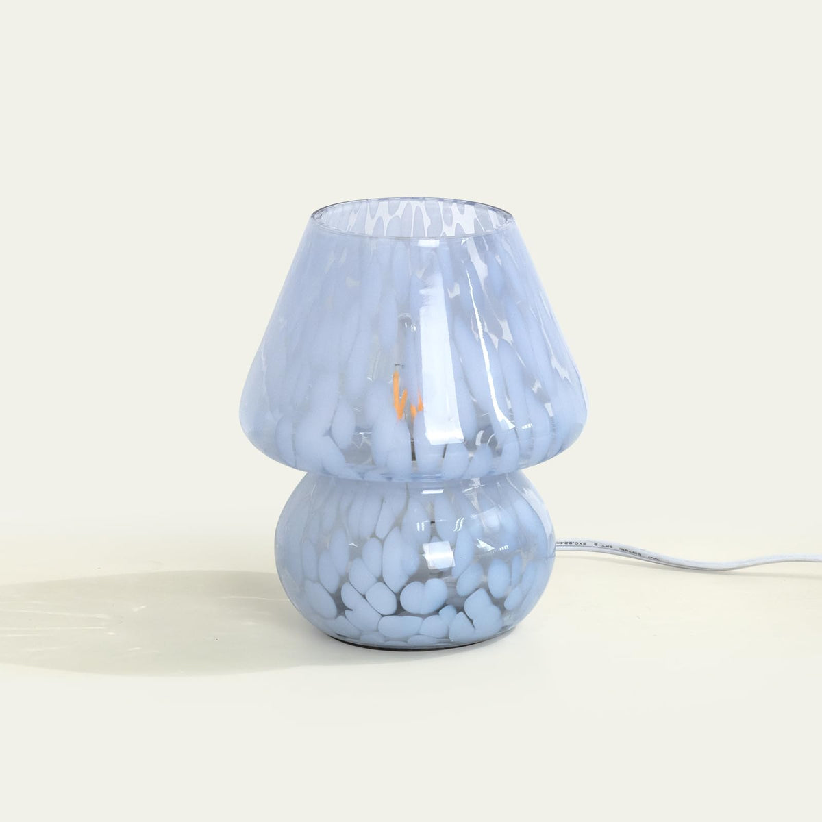ONEWISH mushroom lamp blue glass close-up highlighting hand-blown Murano-style detail