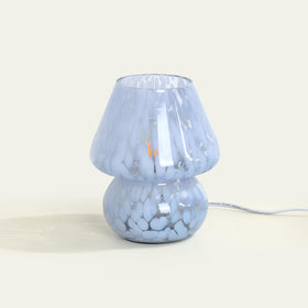 ONEWISH mushroom lamp blue glass close-up highlighting hand-blown Murano-style detail