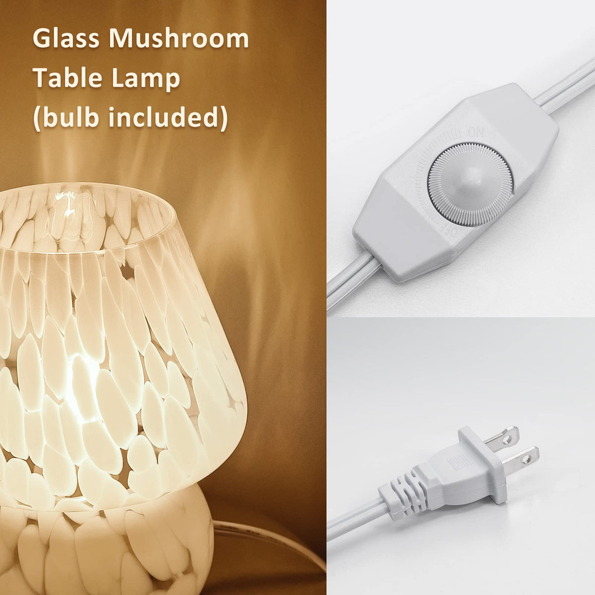 ONEWISH mushroom lamp dimmable control, adjustable brightness