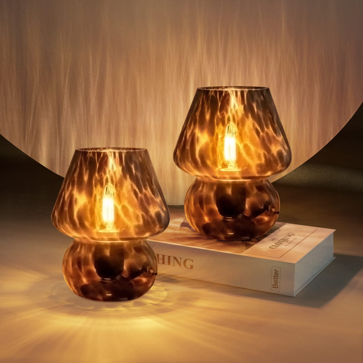 ONEWISH Mushroom Lamp Set 2 in black, ideal bedside lighting with modern vintage style.