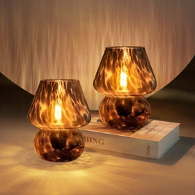ONEWISH Mushroom Lamp Set 2 in black, ideal bedside lighting with modern vintage style.