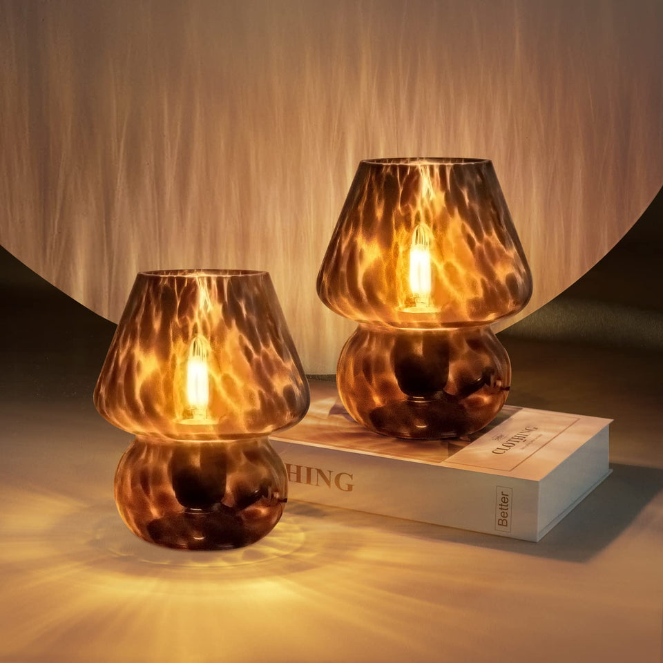 ONEWISH Mushroom Lamp Set 2 in black, ideal bedside lighting with modern vintage style.