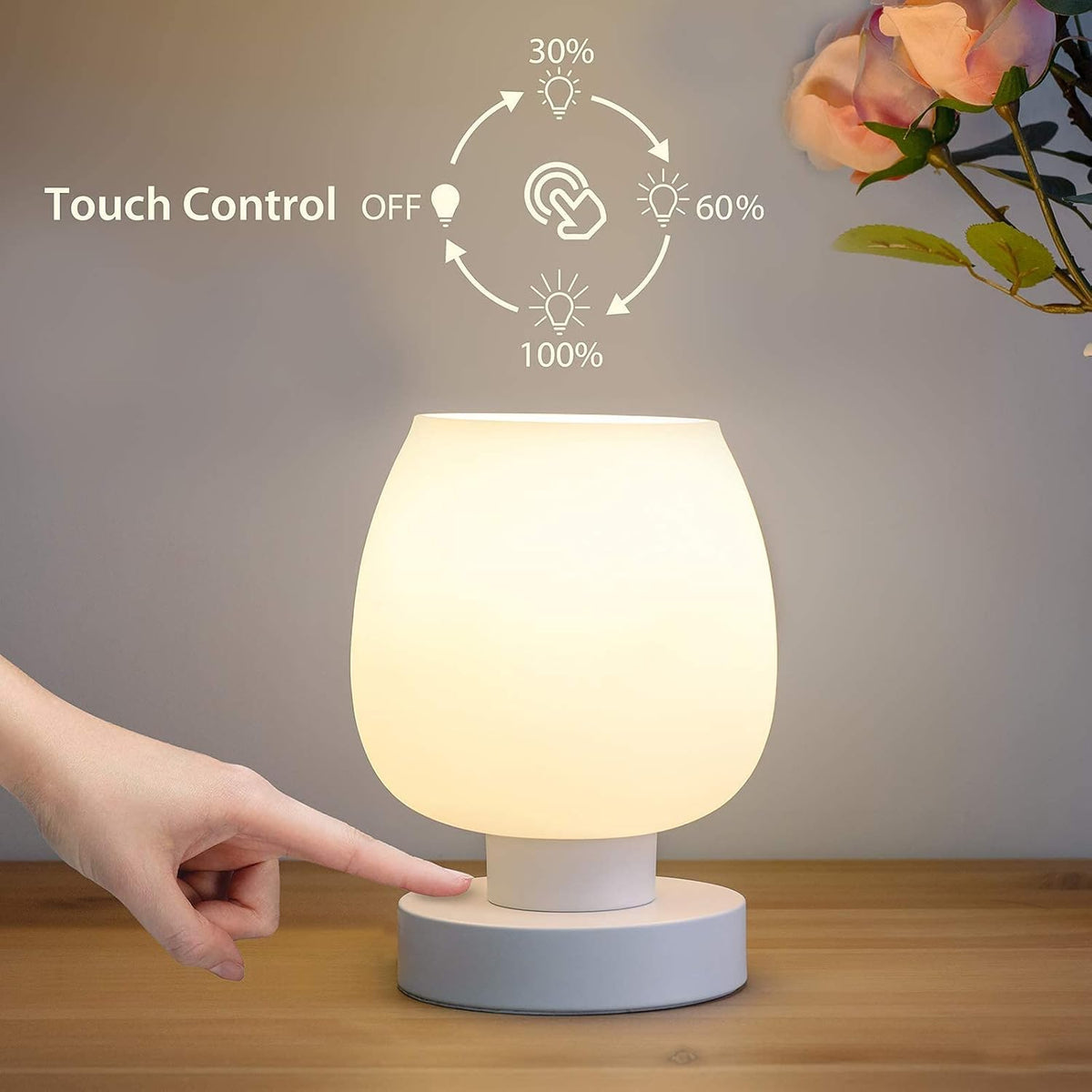 ONEWISH compact bedside lamp on nightstand with sleek base.