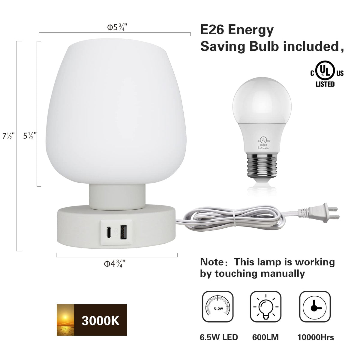 ONEWISH durable metal base keeps lamp steady on desk