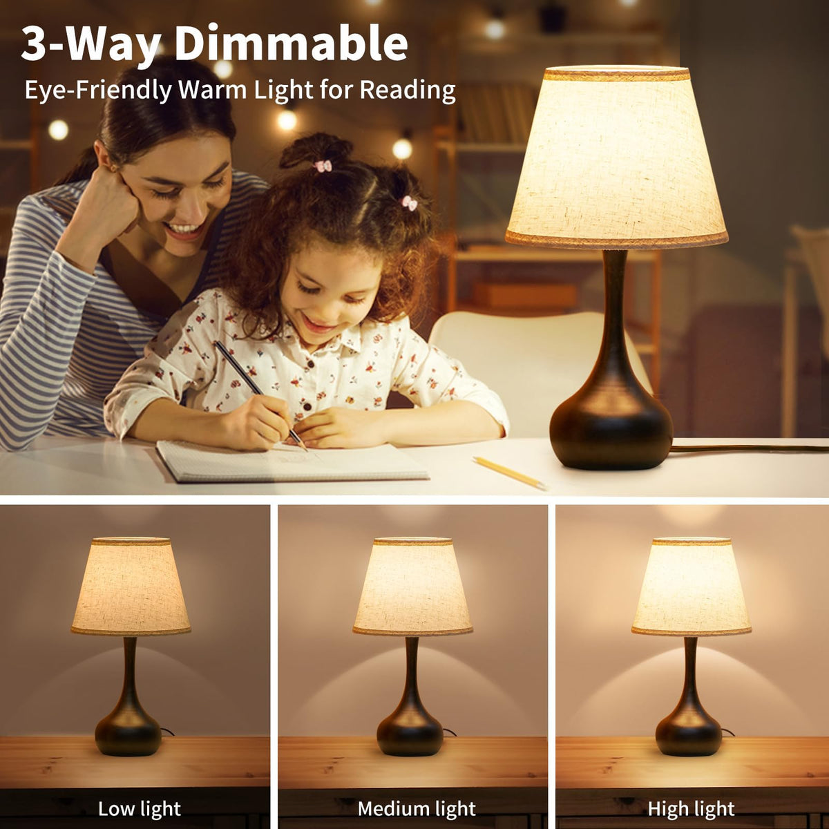 ONEWISH touch bedside lamps show dimming area for quick brightness changes.